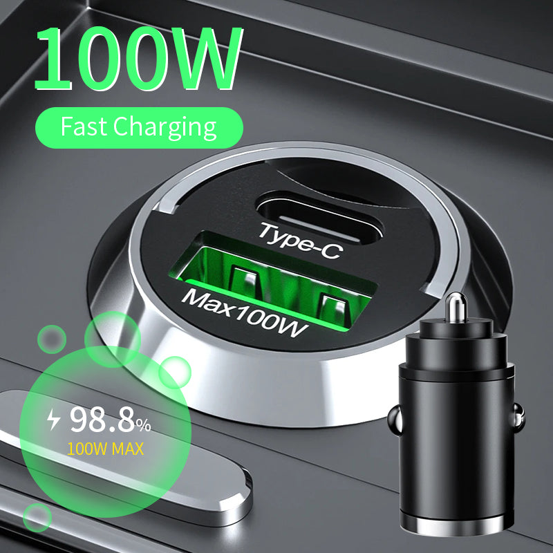 Hochwertiges 200W Mini-Autoladegerät mit Schnellladefunktion für Smartphones, Apple iPhone, Samsung, iOS & Android Xiaomi, Huawei | QC 3.0 PD, USB Typ C Autotelefonladegerät
