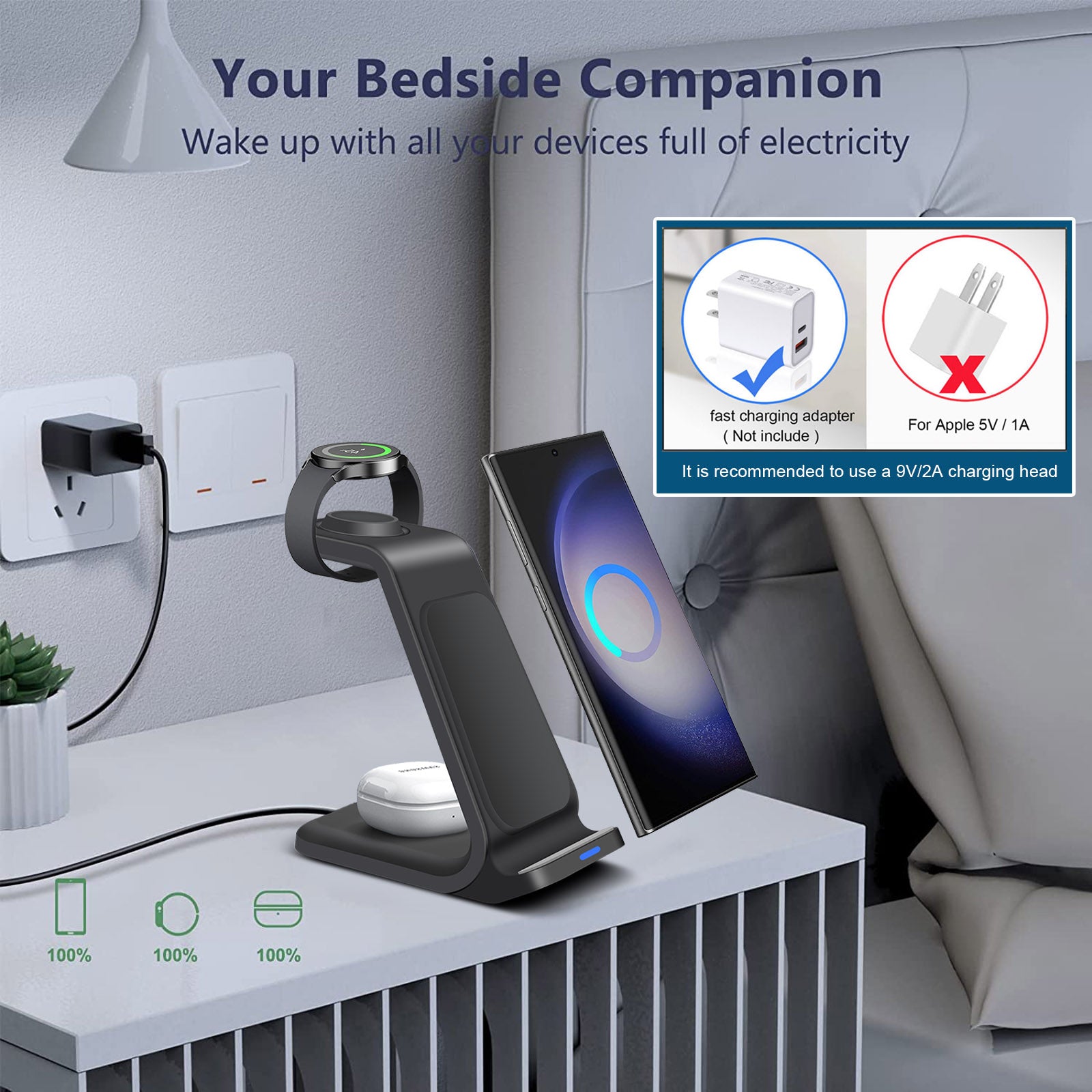 3-in-1 Kabelloser Ladestation Smartphones, Apple iPhone, Samsung, iOS & Android AirPods Ladegerät | Magnetisches Schnellladestation Docking Station 20W Wireless Charging Station