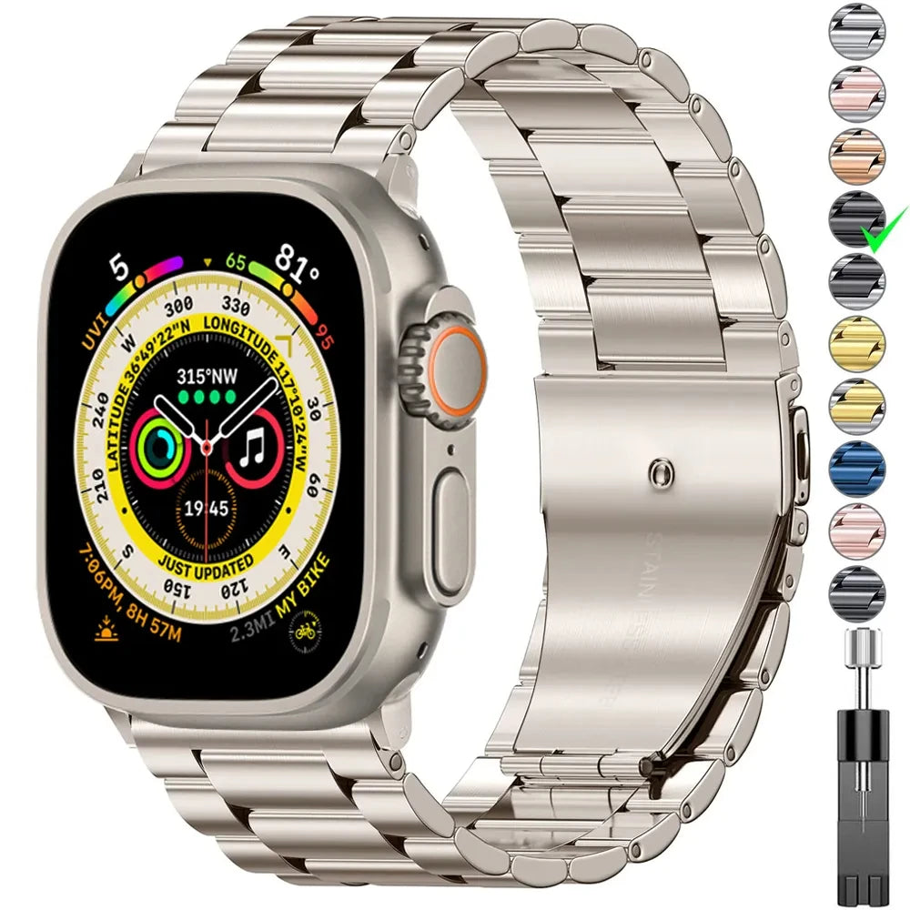 Metallband für Apple Watch 49mm, 45mm, 44mm, 42mm, 41mm, 40mm | Premium Edelstahl Armband für iWatch Ultra/9/8/7/6/5/4/3/SE