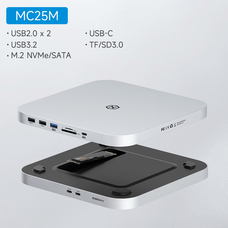 Hagibis USB-C Hub mit Festplattengehäuse, Hochwertiges Typ-C Docking Station, 2,5" SATA, NVMe M.2 SSD Case, 4K DP, USB