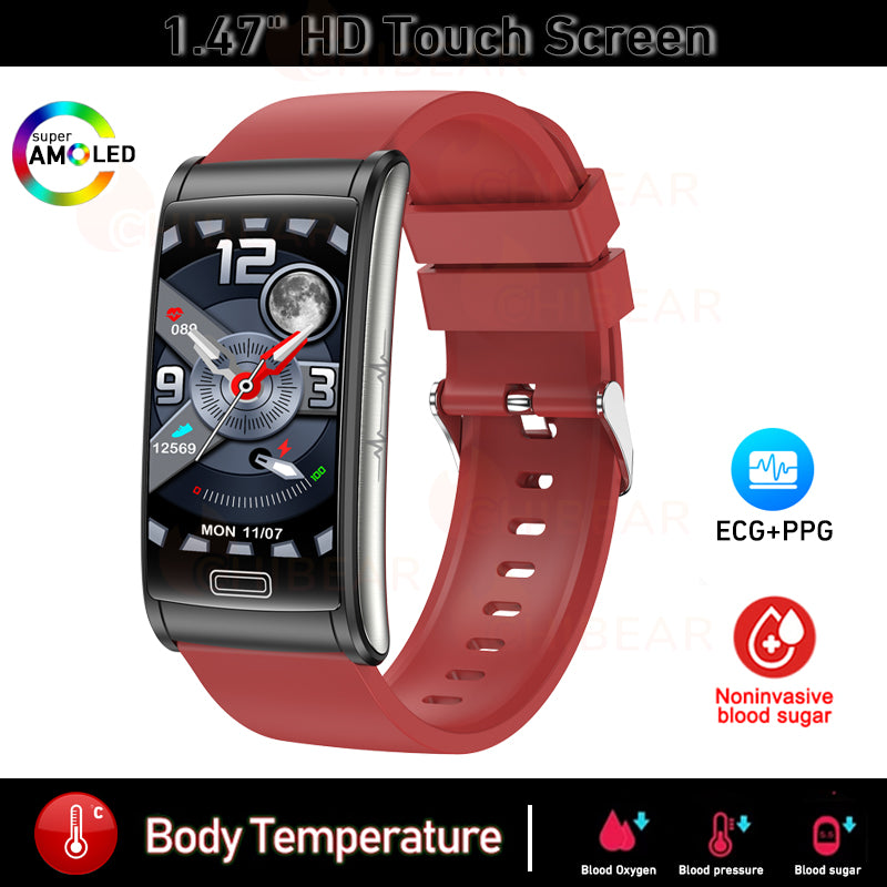 Premium hochwertiges, nicht-invasives Blutzucker-EKG, PPG Gesundheits-Smart-Armband – IP68 wasserdichte Sport-Smartwatch, Blutzuckermessung: Männer & Frauen | Herzfrequenz, Schlafanalyse, Schrittzähler, Anruf- & App-Benachrichtigungen | iOS & Android