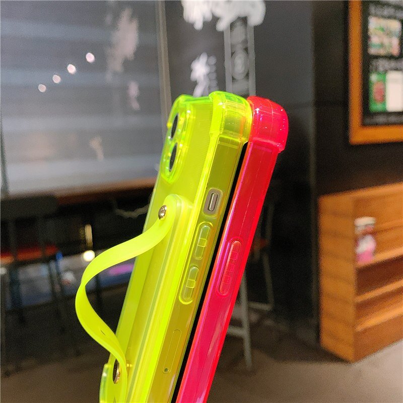 Premium Durchsichtige Candy-Farbe | Handgelenksband Handyhalter Klare Soft-Silikon Apple iPhone Case