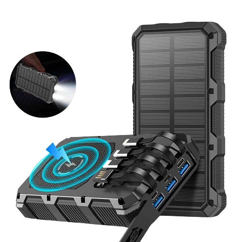Premium Power Bank 20000mAh Solar Ladegerät | Tragbarer Externer Akku mit 5V Schnellaufladung und super heller Taschenlampe für Smartphones, Apple iPhone, Samsung, iOS & Android  unterwegs