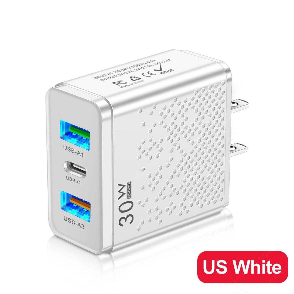 Ladegerät USB C - 60W Power Delivery Schnellladung 3.0 Type-C Netzteil für Smartphones, Apple iPhone, Samsung, iOS & Android Huawei &- Qualcomm Schnellladung mit 3 USB & 1 Type-C Anschluss