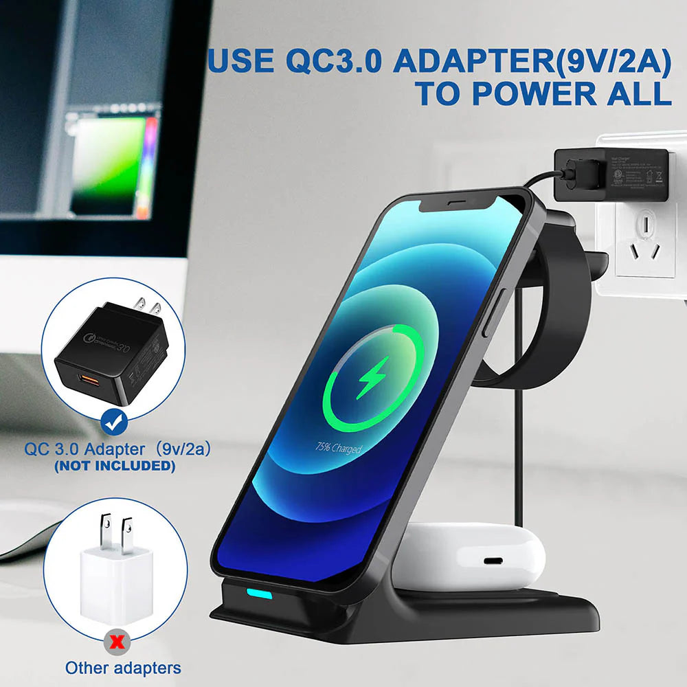 3-in-1 Kabelloser Ladestation Smartphones, Apple iPhone, Samsung, iOS & Android AirPods Ladegerät | Magnetisches Schnellladestation Docking Station 20W Wireless Charging Station