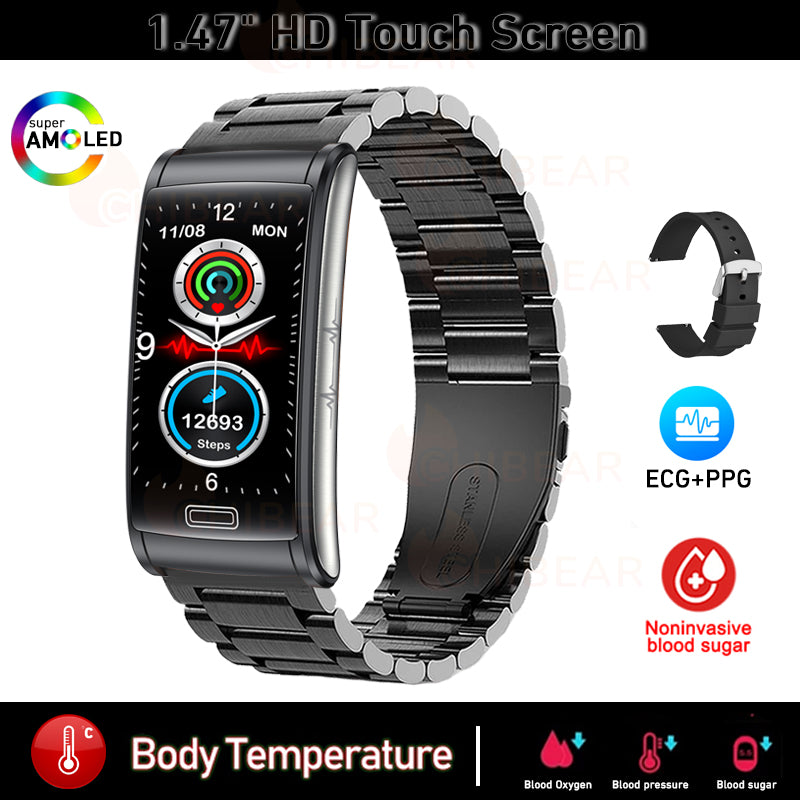 Premium hochwertiges, nicht-invasives Blutzucker-EKG, PPG Gesundheits-Smart-Armband – IP68 wasserdichte Sport-Smartwatch, Blutzuckermessung: Männer & Frauen | Herzfrequenz, Schlafanalyse, Schrittzähler, Anruf- & App-Benachrichtigungen | iOS & Android