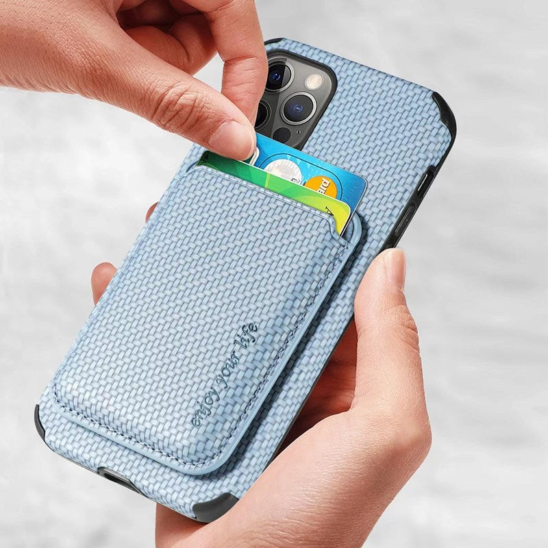 Hochwertiges Kohlefaser-Magnetgehäuse mit Kartenhalter iPhone Hulle | MagSafe Wallet Case Schutzhülle, Rundumschutz, Kameralinsenschutz | Panzertasche Handyhülle für Apple iPhone 16/16e, 15, 14, 13, 12 Pro Max, Pro, Plus, Mini Cover | Limitierte Auflage