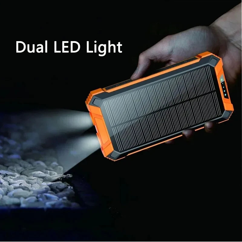Premium Power Bank 20000mAh Solar Ladegerät | Tragbarer Externer Akku mit 5V Schnellaufladung und super heller Taschenlampe für Smartphones, Apple iPhone, Samsung, iOS & Android  unterwegs