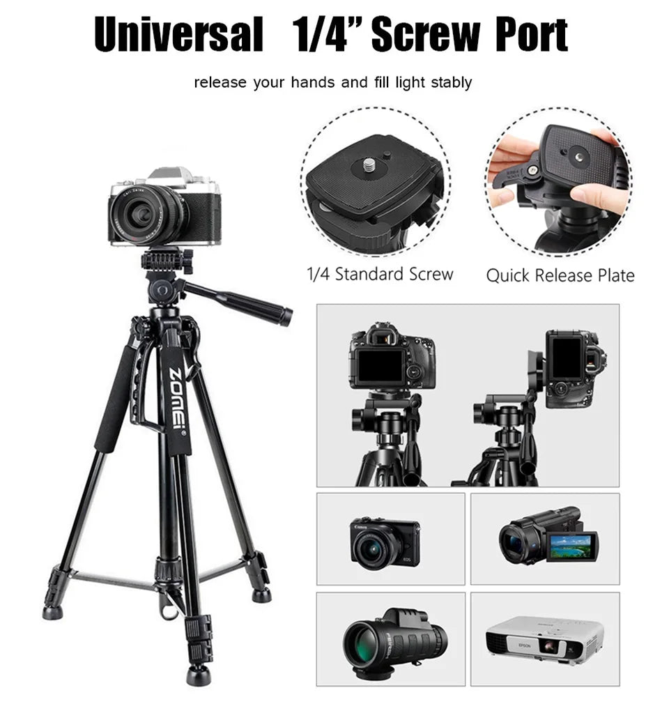 Professionelles Aluminium-Reisestativ, 140 cm für Videografie & Fotografie: Schnellplattenmontage, geeignet für Smartphones,