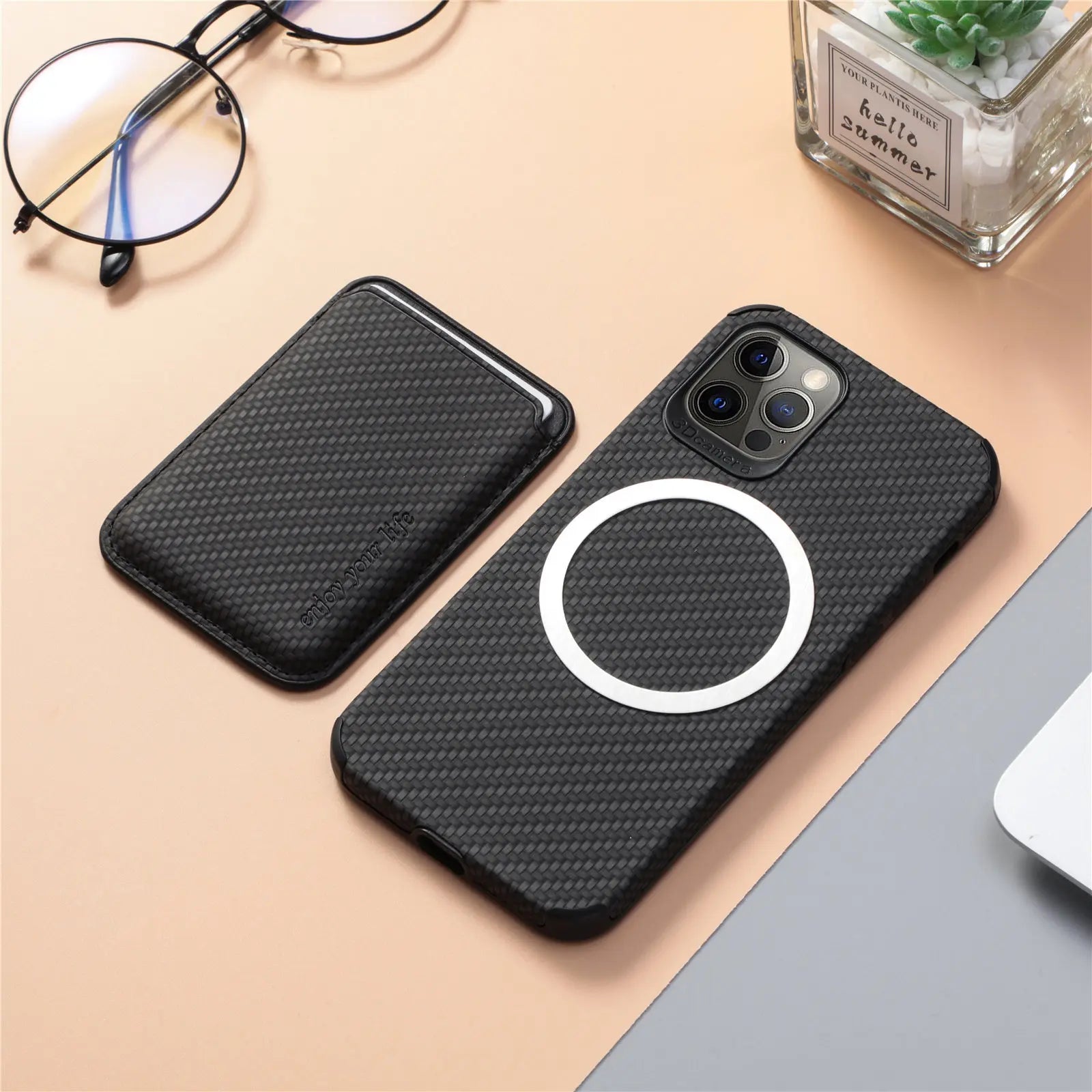 Hochwertiges Kohlefaser-Magnetgehäuse mit Kartenhalter iPhone Hulle | MagSafe Wallet Case Schutzhülle, Rundumschutz, Kameralinsenschutz | Panzertasche Handyhülle für Apple iPhone 16/16e, 15, 14, 13, 12 Pro Max, Pro, Plus, Mini Cover | Limitierte Auflage