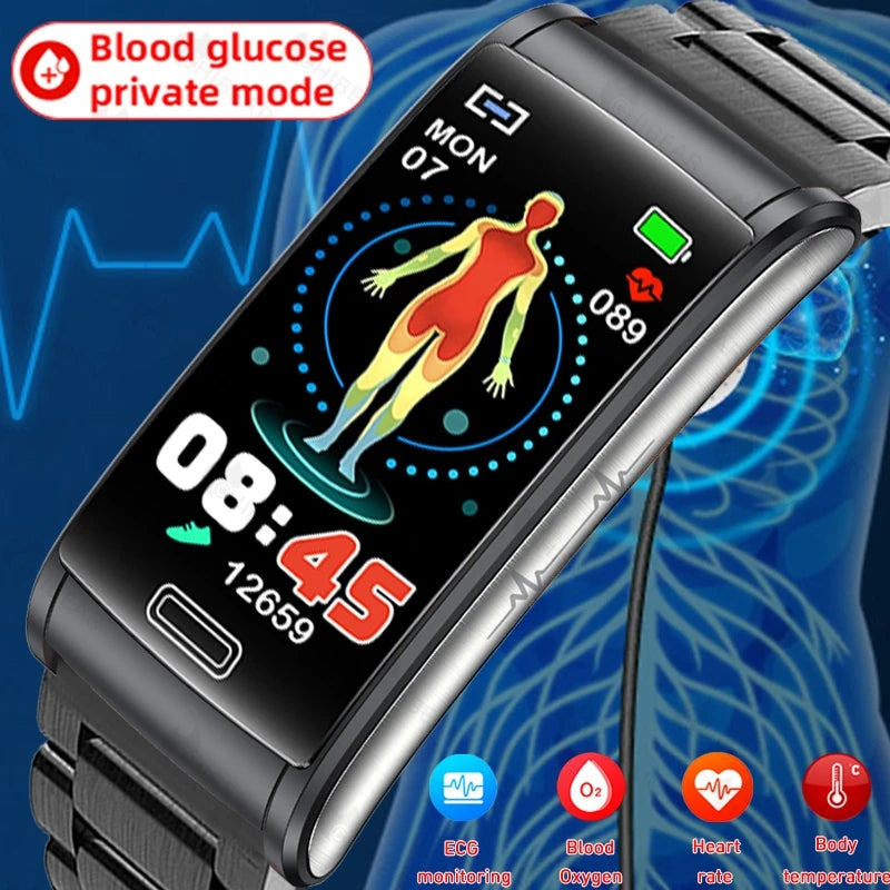 Premium hochwertiges, nicht-invasives Blutzucker-EKG, PPG Gesundheits-Smart-Armband – IP68 wasserdichte Sport-Smartwatch, Blutzuckermessung: Männer & Frauen | Herzfrequenz, Schlafanalyse, Schrittzähler, Anruf- & App-Benachrichtigungen | iOS & Android