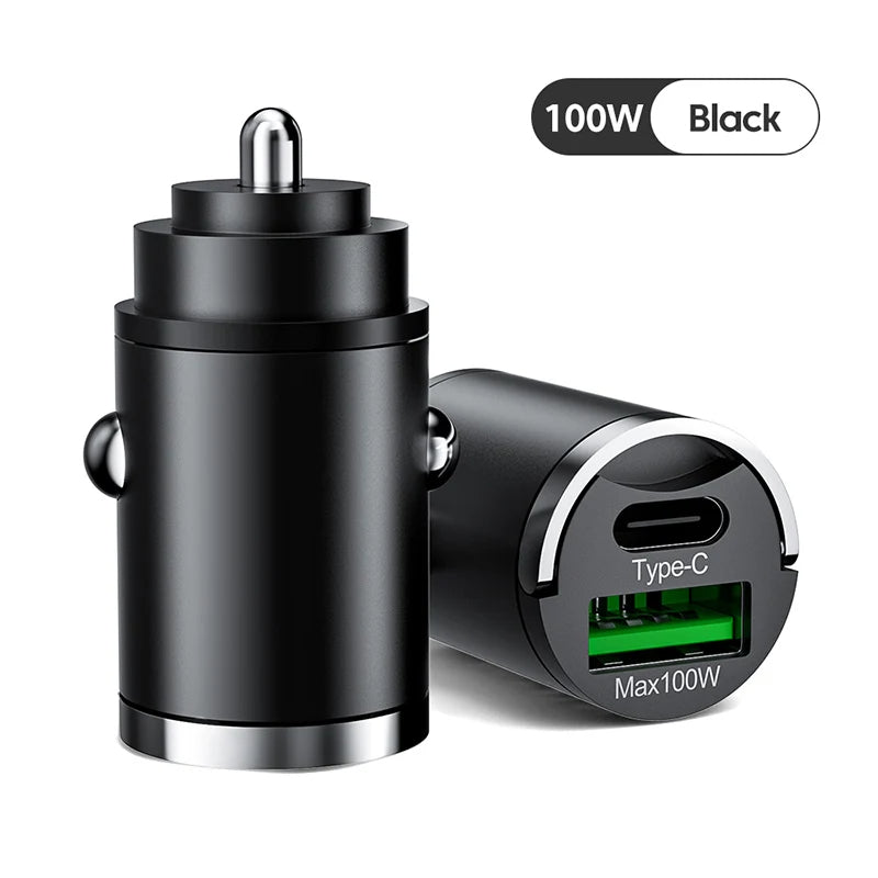 Hochwertiges 200W Mini-Autoladegerät mit Schnellladefunktion für Smartphones, Apple iPhone, Samsung, iOS & Android  Xiaomi, Huawei | QC 3.0 PD, USB Typ C Autotelefonladegerät