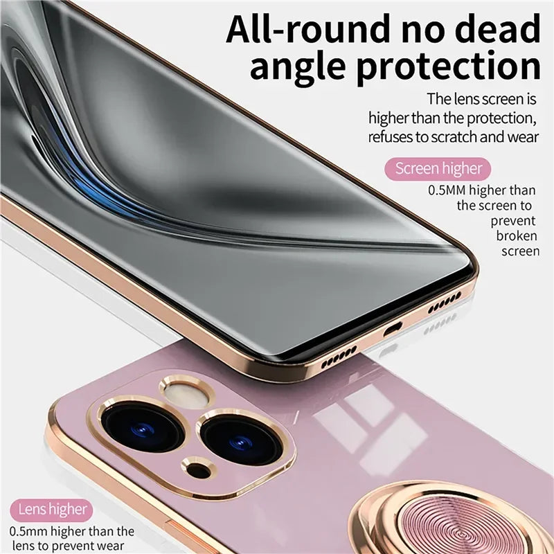 Luxus Silikon Magnetische Ringhalter und Ständer iPhone Hülle | MagSafe Case, Rundumschutz, Kameralinsenschutzabdeckung für Apple iPhone 17/17 Air, 16/16e, 15, 14, 13 Pro Max Plus Cover | Panzertasche, Stoßstangenabdeckung Handyhülle | Premium Schutzhülle