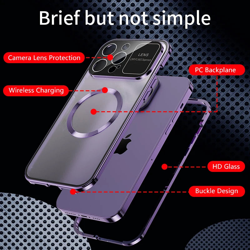 iPhone Hülle mit MagSafe: Premium Doppelseitiges HD-Glas Case, Kabellosem Laden, Kameraobjektivschutz | Stoßfestes Cover, Kameraschutzabdeckung – Magnetische Panzertasche für Apple iPhone 16/16e, 15, 14, 13, 12 Pro Max, Pro, Plus & Mini | Luxus Handyhülle