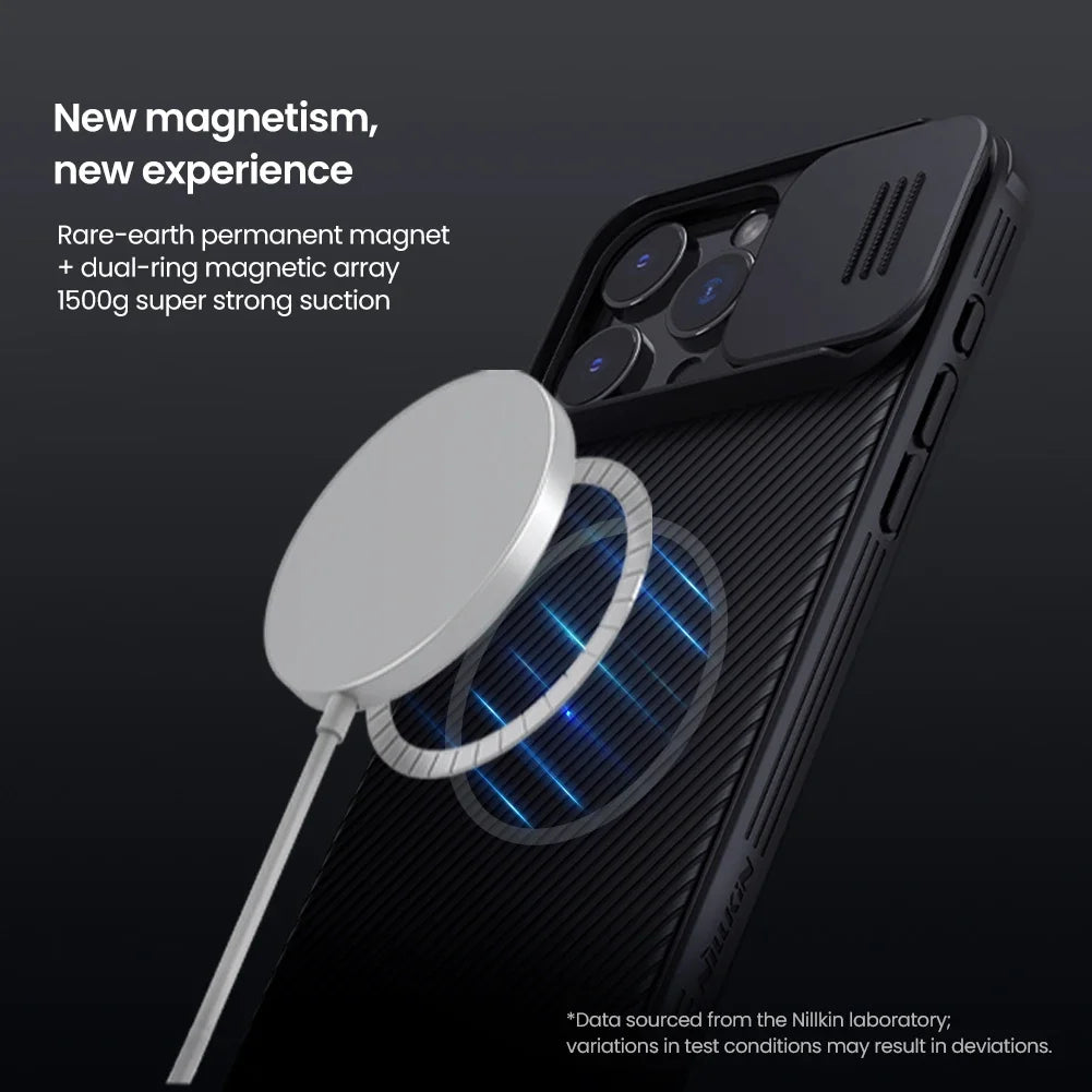 Hochwertiges Kamera Slider Objektiv mit luxuriöser Leder Textur iPhone Hülle | MagSafe Case mit Rundumschutz und Kameralinsenschutzabdeckung für Apple iPhone 17/17 Air, 16/16e, 15, 14, 13 Pro Max Plus Cover | Panzertasche Handyhülle | Premium Schutzhülle