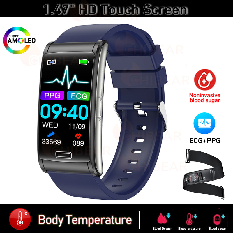 Premium hochwertiges, nicht-invasives Blutzucker-EKG, PPG Gesundheits-Smart-Armband – IP68 wasserdichte Sport-Smartwatch, Blutzuckermessung: Männer & Frauen | Herzfrequenz, Schlafanalyse, Schrittzähler, Anruf- & App-Benachrichtigungen | iOS & Android