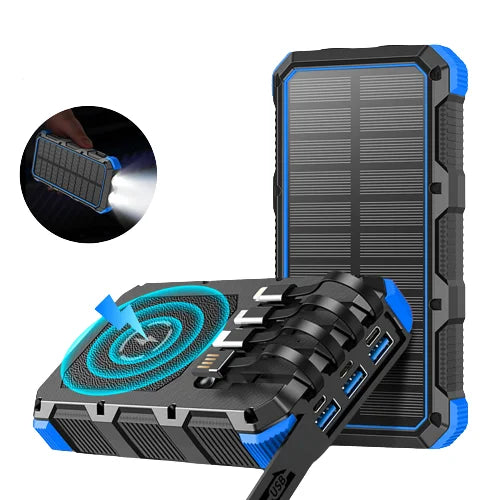 Premium Power Bank 20000mAh Solar Ladegerät | Tragbarer Externer Akku mit 5V Schnellaufladung und super heller Taschenlampe für Smartphones, Apple iPhone, Samsung, iOS & Android  unterwegs
