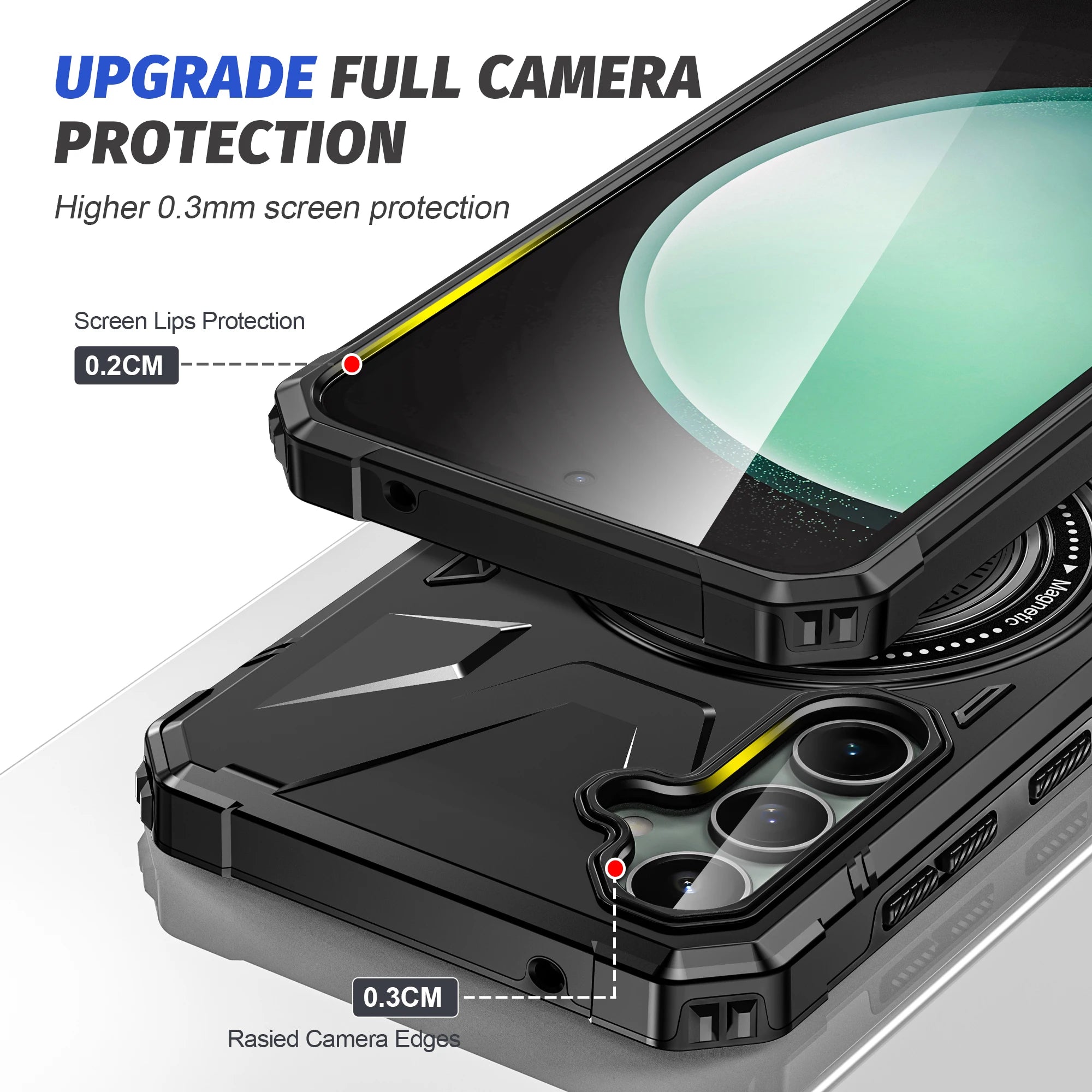 Hochwertige Militärpanzer-iPhone-Hülle, 360-Grad drehbarem Ringständer Halterung | MagSafe Case, Kameraschutzabdeckung für Apple iPhone 16/15/14/13/12 Pro Max Plus Mini Cover | Magnetisches kabelloses Laden, Harte PC-Panzertasche, stoßfeste Handyhülle