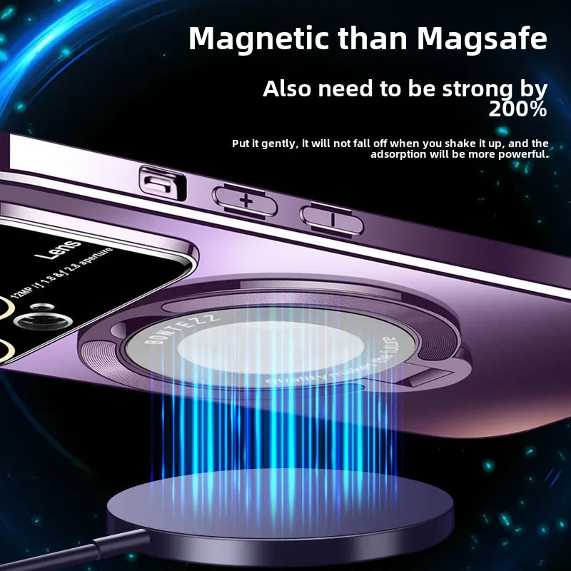 Luxus Ultra-Dünne Matte iPhone-Hülle mit Ringhalterung, Ständer und Kameralinsenschutzabdeckung | MagSafe Case mit magnetischem, kabellosem Schnellladen für Apple iPhone 16/15/14/13/12 Pro Max Plus Mini | Harte PC-Panzertasche, stoßfeste Handyhülle