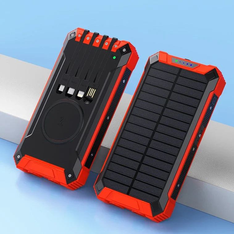 Premium Power Bank 20000mAh Solar Ladegerät | Tragbarer Externer Akku mit 5V Schnellaufladung und super heller Taschenlampe für Smartphones, Apple iPhone, Samsung, iOS & Android  unterwegs