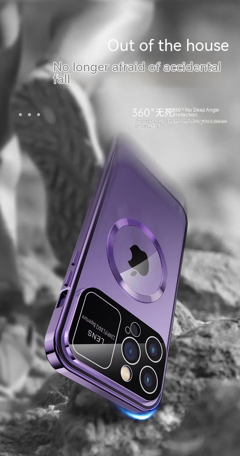 iPhone Hülle mit MagSafe: Premium Doppelseitiges HD-Glas Case, Kabellosem Laden, Kameraobjektivschutz | Stoßfestes Cover, Kameraschutzabdeckung – Magnetische Panzertasche für Apple iPhone 16/16e, 15, 14, 13, 12 Pro Max, Pro, Plus & Mini | Luxus Handyhülle