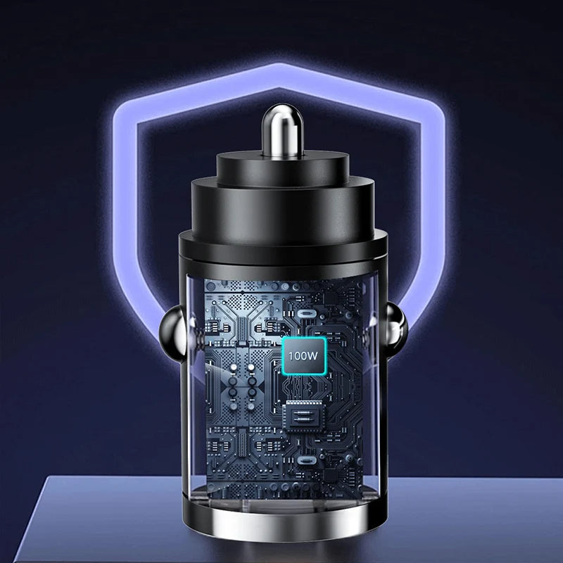 Hochwertiges 200W Mini-Autoladegerät mit Schnellladefunktion für Smartphones, Apple iPhone, Samsung, iOS & Android  Xiaomi, Huawei | QC 3.0 PD, USB Typ C Autotelefonladegerät