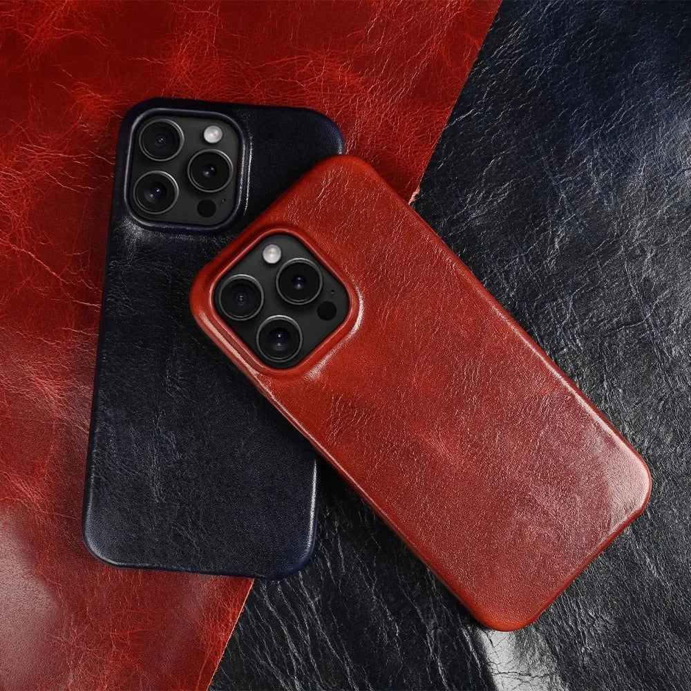 Hochwertige Echtleder iPhone-Hülle mit Trageriemen und Schutzetui | MagSafe-Case mit Rundumschutz & Kameralinsenschutz für Apple iPhone 17/17 Air, 16/16e, 15, 14, 13 Pro Max Plus Cover | Stoßfeste Handyhülle mit Panzertasche & Stoßstangenabdeckung
