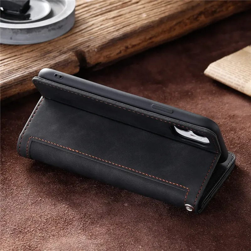 Hochwertige Leder-Handyhülle mit Reißverschluss, Kartenhalter, Stand und Riemen iPhone Hülle | Flip-Cover Case für Apple iPhone 16/16e, 15, 14, 13, 12 Pro Max, Pro, Plus & Mini - Vielseitige Schutzhülle