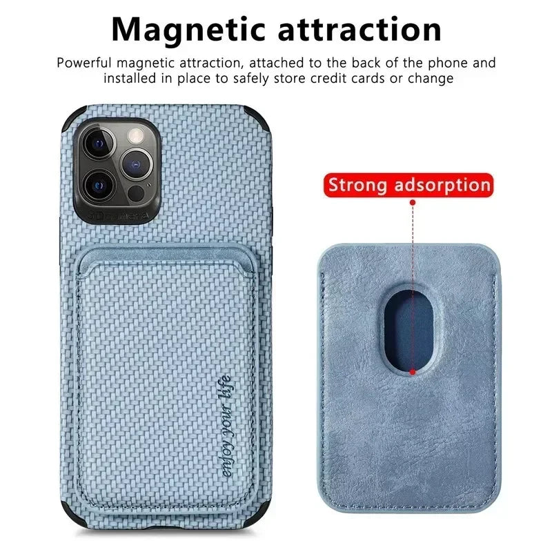 Hochwertiges Kohlefaser-Magnetgehäuse mit Kartenhalter iPhone Hulle | MagSafe Wallet Case Schutzhülle, Rundumschutz, Kameralinsenschutz | Panzertasche Handyhülle für Apple iPhone 16/16e, 15, 14, 13, 12 Pro Max, Pro, Plus, Mini Cover | Limitierte Auflage