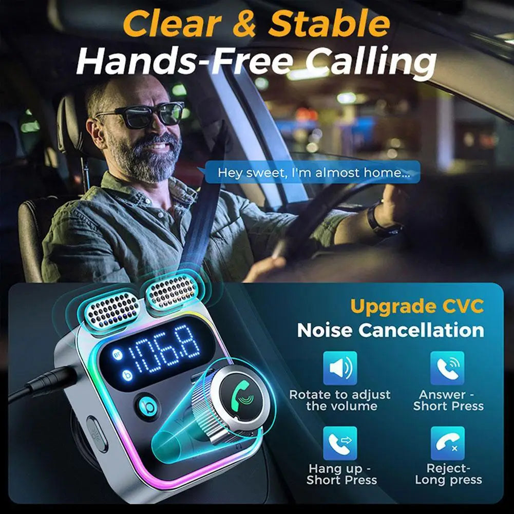 Premium Bluetooth 5.2 FM-Sender Auto-USB Ladegerät, FM/Aux Bluetooth-Adapter, Bass-Boost, 3-Port Car USB Ladestation Smartphones, Apple iPhone, Samsung, iOS & Android