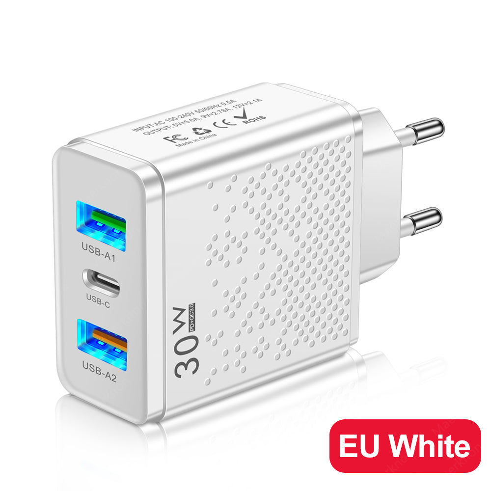 Ladegerät USB C - 60W Power Delivery Schnellladung 3.0 Type-C Netzteil für Smartphones, Apple iPhone, Samsung, iOS & Android Huawei &- Qualcomm Schnellladung mit 3 USB & 1 Type-C Anschluss