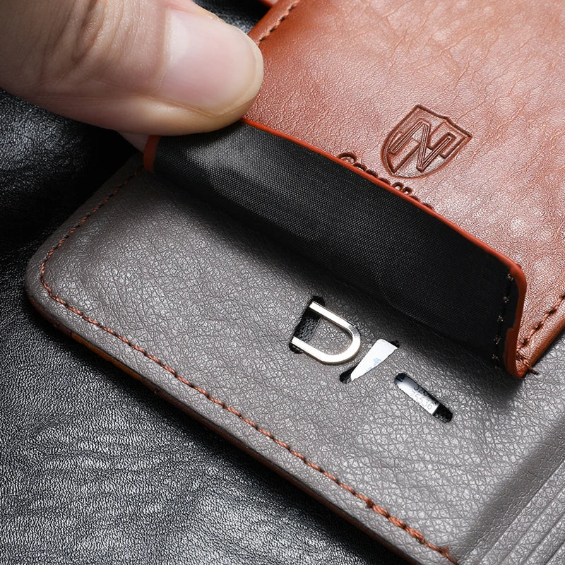 Hochwertiges Leder Flip Cover Geldbörse mit Magnetverschluss und SIM-Kartenfach iPhone Hülle | MagSafe Case, Rundumschutz und Kameralinsenschutzabdeckung für Apple iPhone 16/16e/15/14/13/12 Pro Max Plus Mini | Panzer Handyhülle, Premium Wallet Schutzhülle