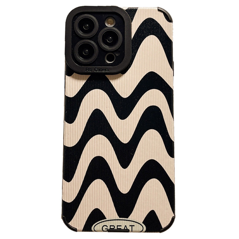 Luxus Ultra-Dünne Schwarz-Weiße Zebrastreifen iPhone-Hülle | MagSafe Case mit Kameraschutzabdeckung für Apple iPhone 16/15/14/13/12 Pro Max Plus Mini Cover | Panzertasche, stoßfeste Handyhülle | Silikon-Softcover-Schutzhülle