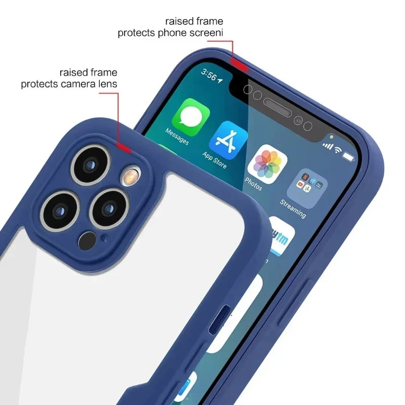 Hochwertige Transparente 360 Grad Silikon-Schutz iPhone Hülle mit MagSafe | Rundumschutz und Kameralinsenschutz für Apple iPhone 16/16e, 15, 14, 13, 12 Pro Max, Pro, Plus & Mini Cover | Panzertasche und Stoßstangenabdeckung | Hochwertige Handyhülle