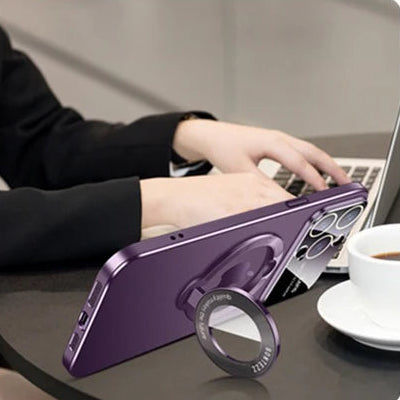 Luxus Ultra-Dünne Matte iPhone-Hülle mit Ringhalterung, Ständer und Kameralinsenschutzabdeckung | MagSafe Case mit magnetischem, kabellosem Schnellladen für Apple iPhone 16/15/14/13/12 Pro Max Plus Mini | Harte PC-Panzertasche, stoßfeste Handyhülle