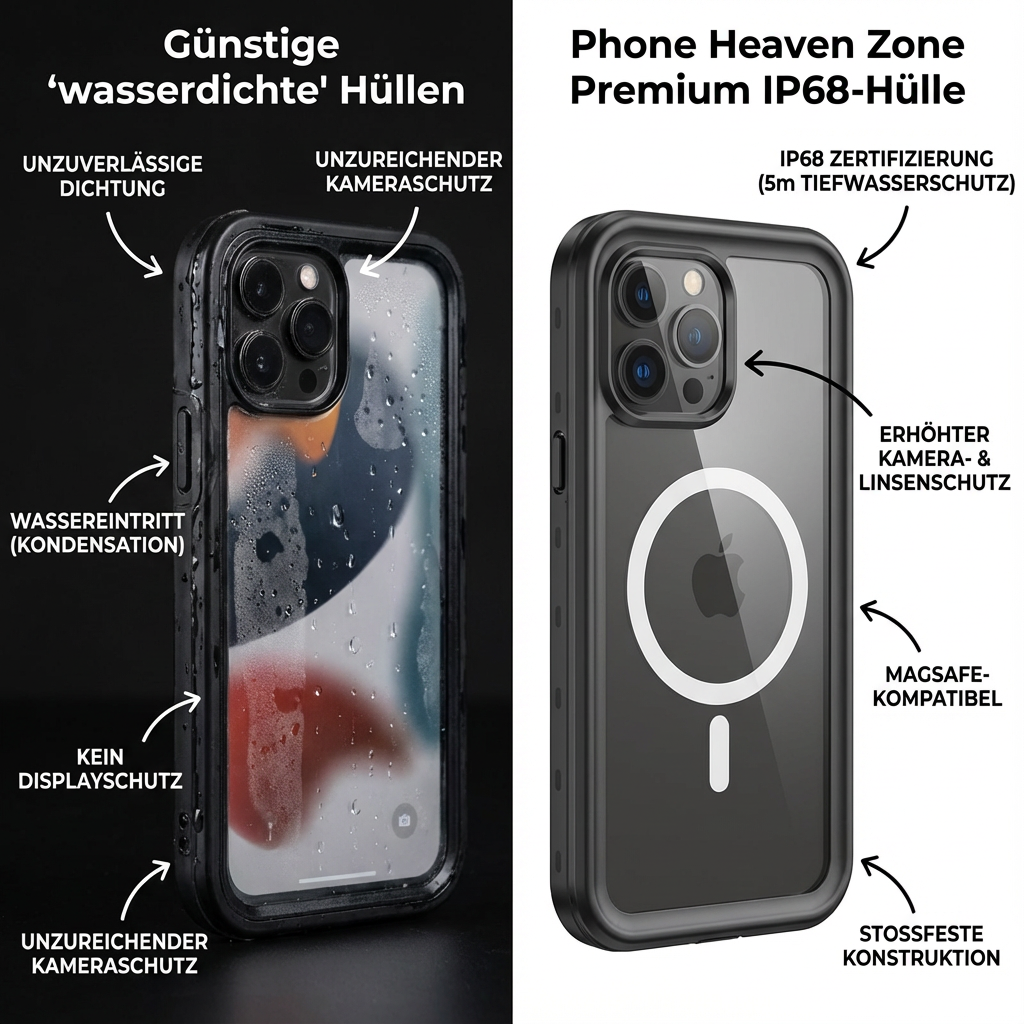 Militärstandard Wasserdichte IP68 iPhone Hülle mit MagSafe: Für Tauchen, Outdoor-Sport & Baustellen | Full Case Armor 360 Grad mit Kamera- und Bildschirmschutz | Stoßfest & Langlebig | Premium Sturzsichere Transparente Panzer-Handyschutzhülle Cover