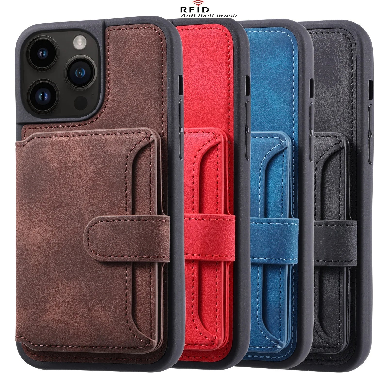 Hochwertige Leder-Brieftasche mit Kartenfach, Portmonee und Ständer iPhone-Hülle | MagSafe Case, Rundumschutz, Kameralinsenschutzabdeckung für Apple iPhone 16/15/14/13/12 Pro Max Plus Mini Cover | Panzertasche Handyhülle | Wallet & Geldbörse Schutzhülle
