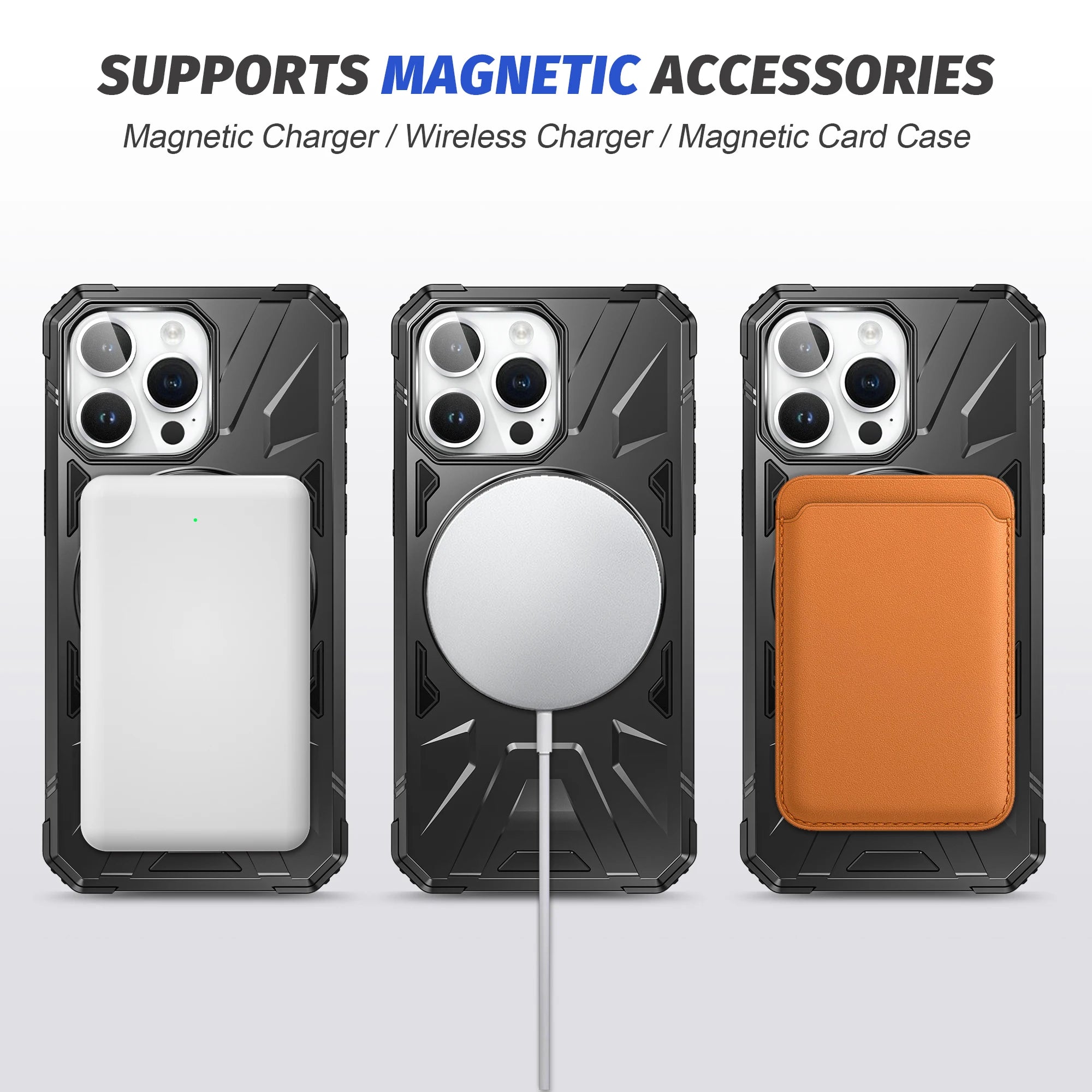 Hochwertige Militärpanzer-iPhone-Hülle, 360-Grad drehbarem Ringständer Halterung | MagSafe Case, Kameraschutzabdeckung für Apple iPhone 16/15/14/13/12 Pro Max Plus Mini Cover | Magnetisches kabelloses Laden, Harte PC-Panzertasche, stoßfeste Handyhülle