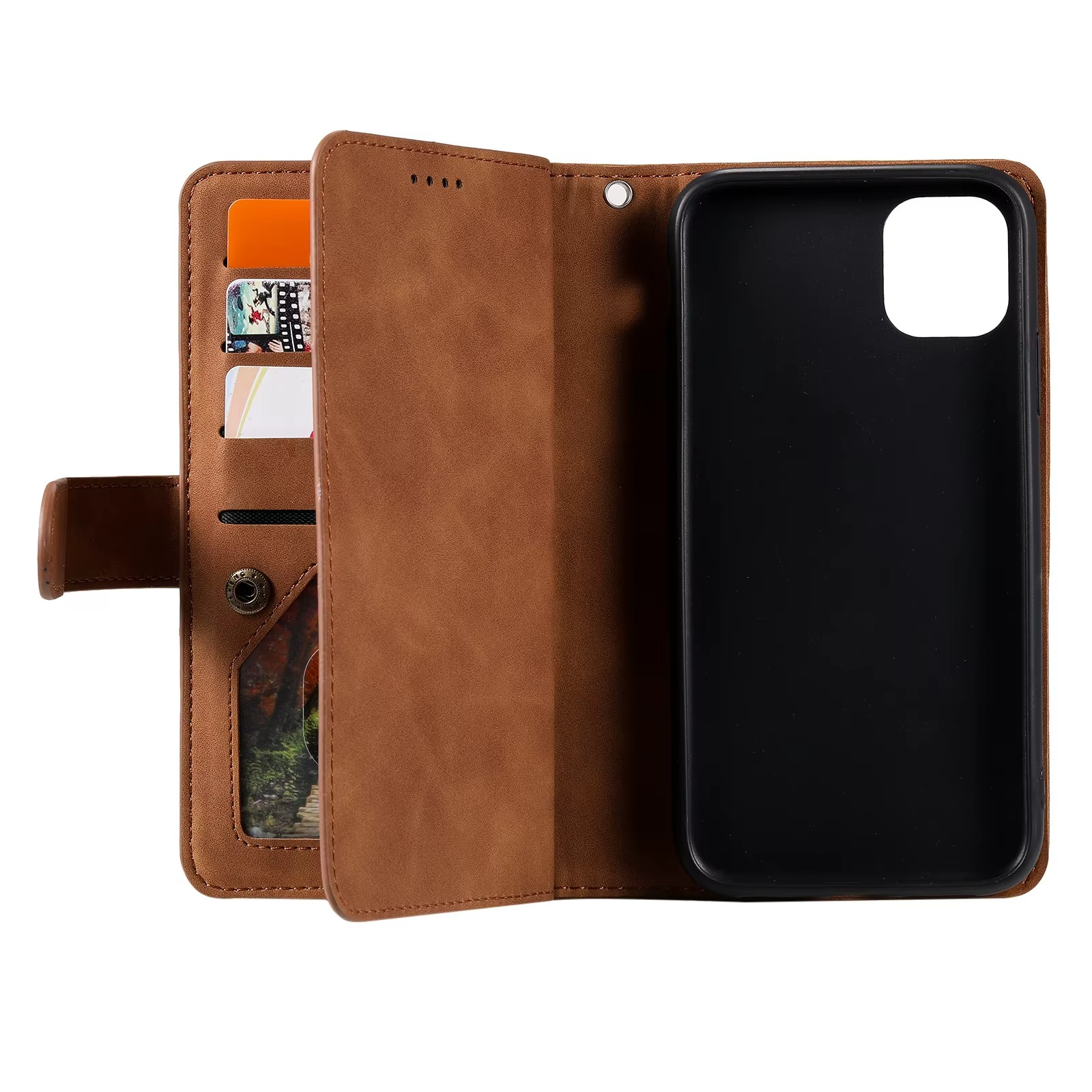 Hochwertige Leder-Handyhülle mit Reißverschluss, Kartenhalter, Stand und Riemen iPhone Hülle | Flip-Cover Case für Apple iPhone 16/16e, 15, 14, 13, 12 Pro Max, Pro, Plus & Mini - Vielseitige Schutzhülle