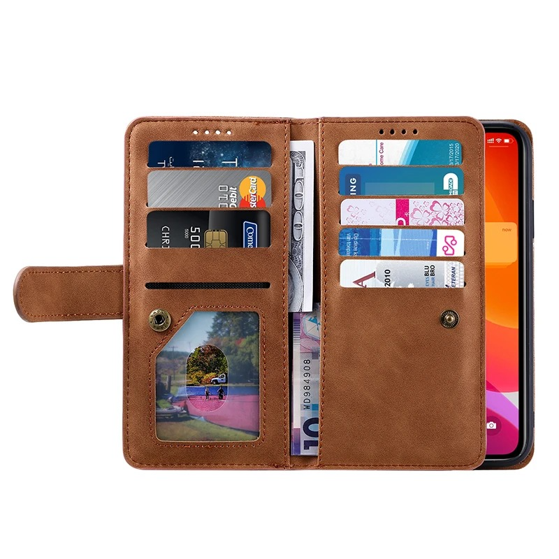 Hochwertige Leder-Handyhülle mit Reißverschluss, Kartenhalter, Stand und Riemen iPhone Hülle | Flip-Cover Case für Apple iPhone 16/16e, 15, 14, 13, 12 Pro Max, Pro, Plus & Mini - Vielseitige Schutzhülle