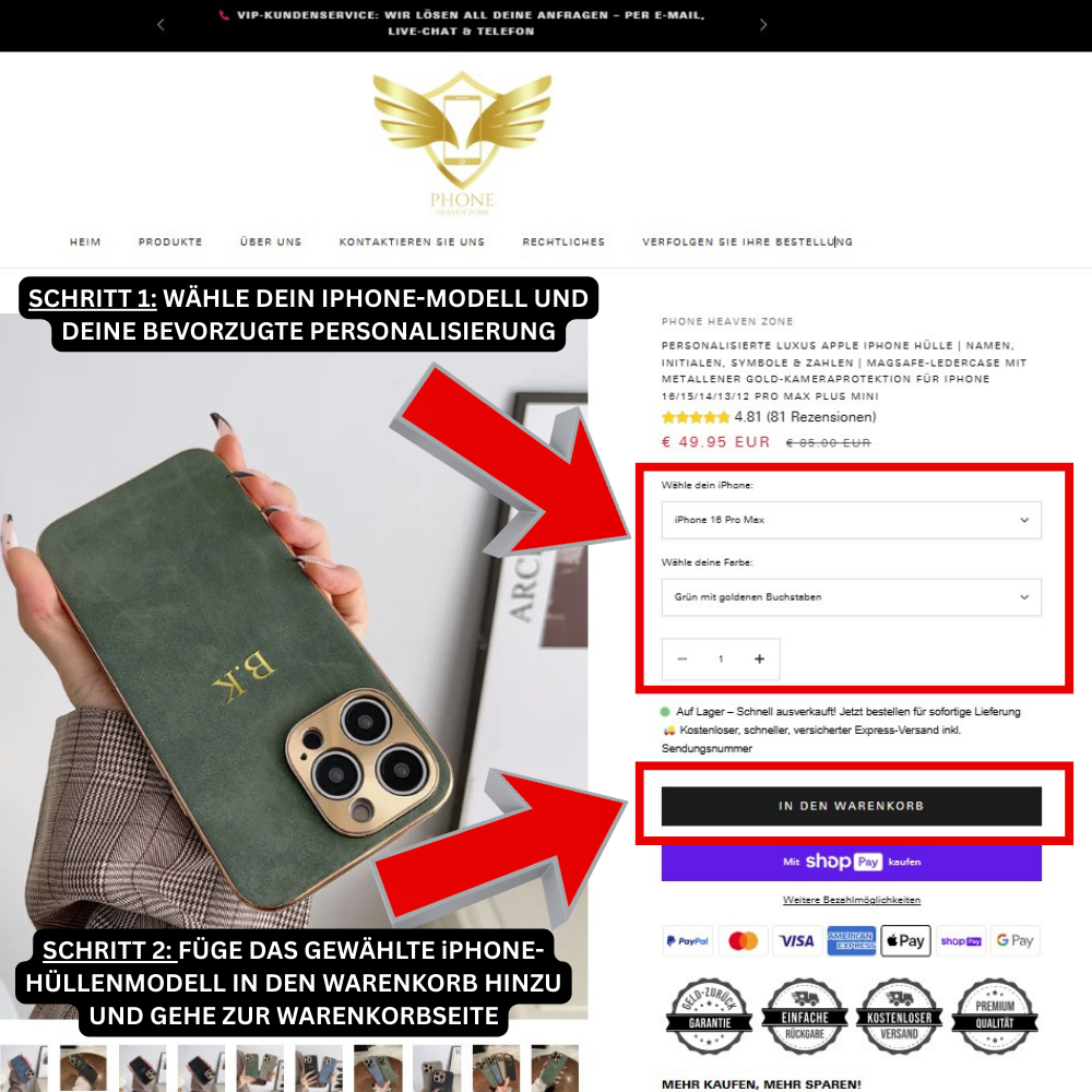 Personalisierte Luxus Apple iPhone Hülle | Namen, Initialen, Symbole & Zahlen | MagSafe-Ledercase mit metallener Gold-Kameraprotektion für iPhone 16/15/14/13/12 Pro Max Plus Mini