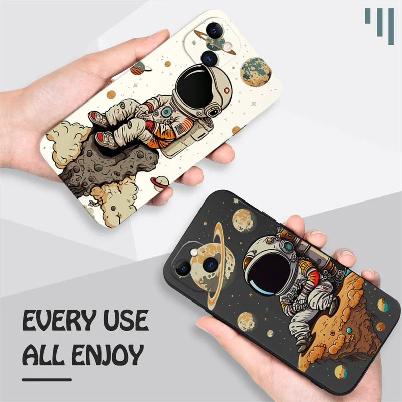 Hochwertige niedliche Saturn- & Astronauten-Design iPhone-Hülle | MagSafe Case mit Kameralinsenschutzabdeckung für Apple iPhone 17/17 Air, 16/16e, 15, 14, 13 Pro Max Plus Cover | Panzertasche, Stoßstangenabdeckung Handyhülle | Premium-Silikon-Schutzhülle