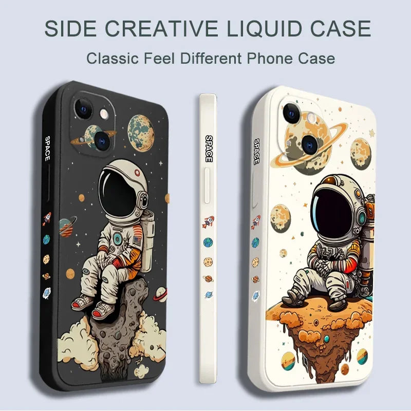 Hochwertige niedliche Saturn- & Astronauten-Design iPhone-Hülle | MagSafe Case mit Kameralinsenschutzabdeckung für Apple iPhone 17/17 Air, 16/16e, 15, 14, 13 Pro Max Plus Cover | Panzertasche, Stoßstangenabdeckung Handyhülle | Premium-Silikon-Schutzhülle