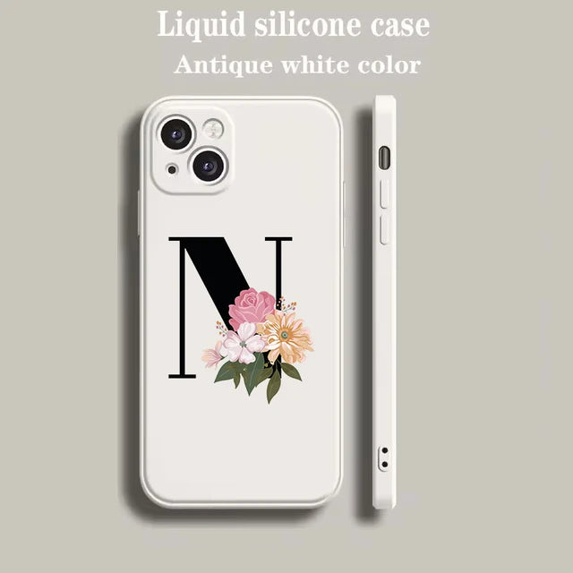 Personalisierte Luxus iPhone Hülle für Apple iPhone 16/16e, 15, 14, 13, 12 Pro Max, Pro, Plus & Mini Cover | Individueller Name & Initialen mit elegantem Blumen-Design | MagSafe kompatibel | Premium Kameraschutz | Gehärtetes Glas | Stilvolle Schutzhülle