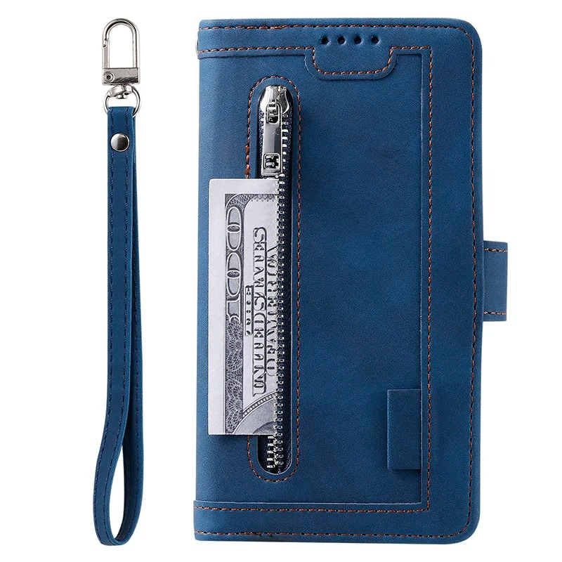 Hochwertige Leder-Handyhülle mit Reißverschluss, Kartenhalter, Stand und Riemen iPhone Hülle | Flip-Cover Case für Apple iPhone 16/16e, 15, 14, 13, 12 Pro Max, Pro, Plus & Mini - Vielseitige Schutzhülle