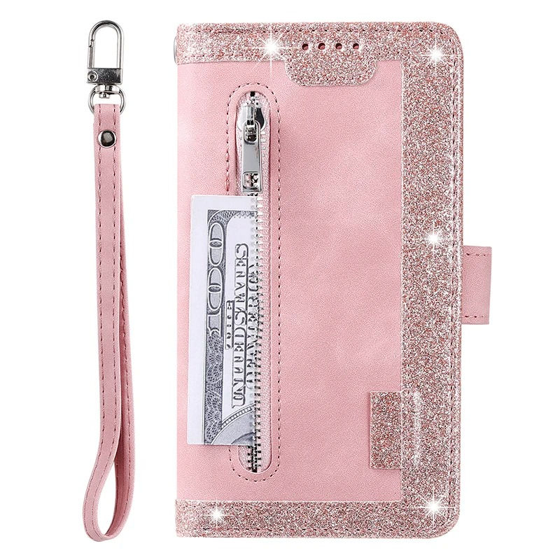 Hochwertige Leder-Handyhülle mit Reißverschluss, Kartenhalter, Stand und Riemen iPhone Hülle | Flip-Cover Case für Apple iPhone 16/16e, 15, 14, 13, 12 Pro Max, Pro, Plus & Mini - Vielseitige Schutzhülle
