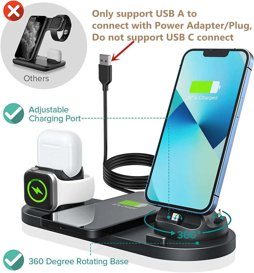 7-in-1 Ladestation Schnelle Kabellose Ladegerät | Schnellladestation, Watch, AirPods, Smartphones, Apple iPhone, Samsung, iOS & Android Schnellladegerät Charging Station