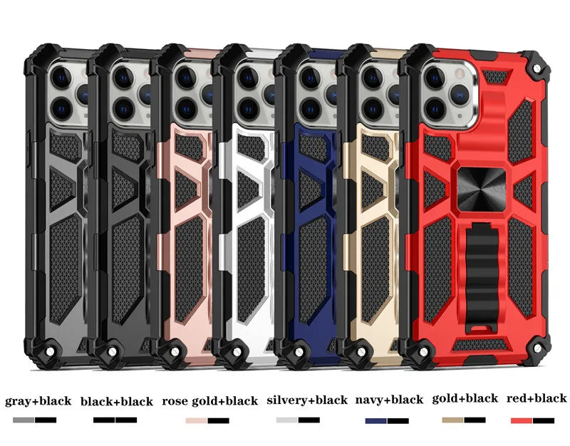 Hochwertige Hybrid-Militärpanzerung iPhone-Hülle MagSafe Case für Apple iPhone 16/15/14/13/12 Pro Max Plus Mini mit eingebautem Ständer, Tarnung-Cover, Kamera-Rundumschutz und Bildschirmschutz Handyhülle