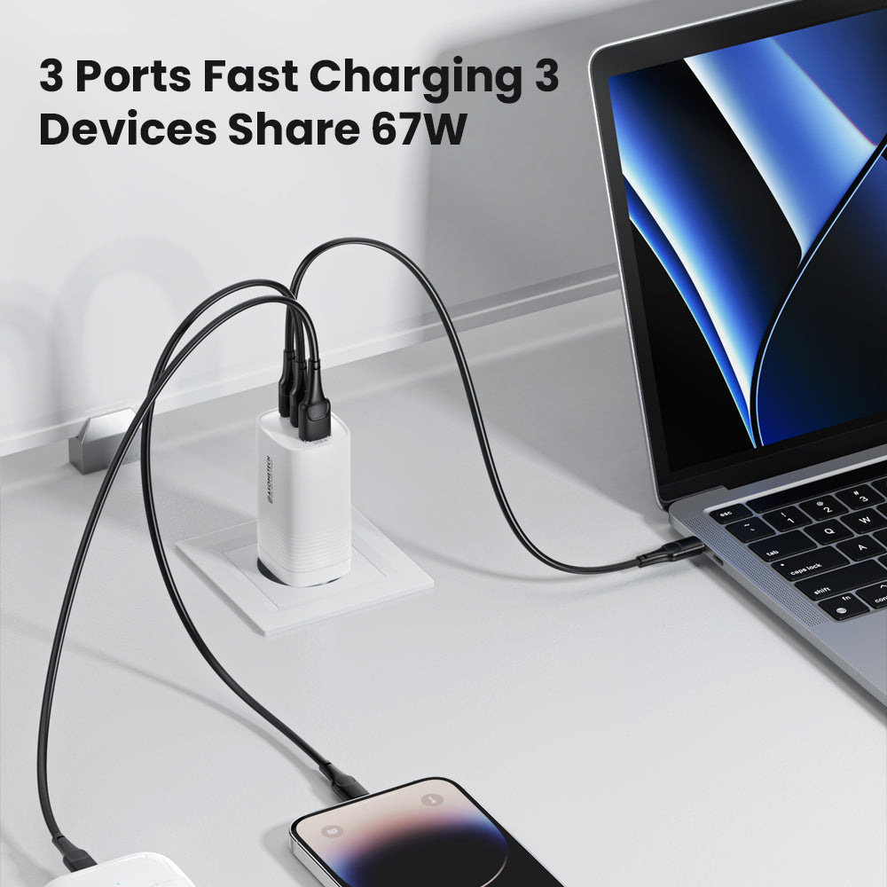 Premium Tech GAN USB Typ C Ladegerät 65W 45W PPS PD QC 4.0 | Schnellladegerät für Smartphones, Apple iPhone, Samsung, iOS & Android, MacBook, Laptop, iPad, AirPods, Tablet