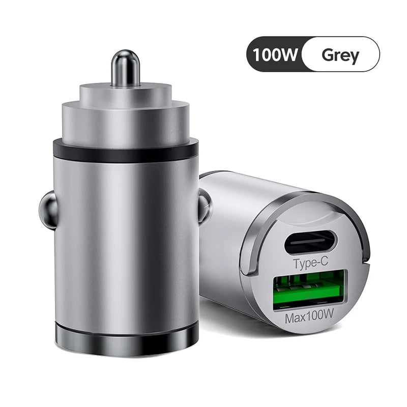 Hochwertiges 200W Mini-Autoladegerät mit Schnellladefunktion für Smartphones, Apple iPhone, Samsung, iOS & Android  Xiaomi, Huawei | QC 3.0 PD, USB Typ C Autotelefonladegerät